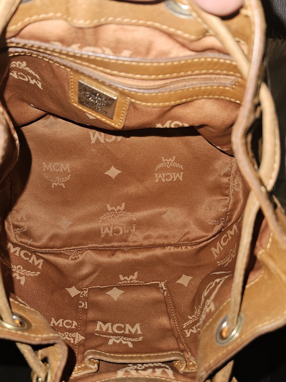 MCM Brown Visetos Logo Drawstring Bucket Bag - Picture 8 of 8